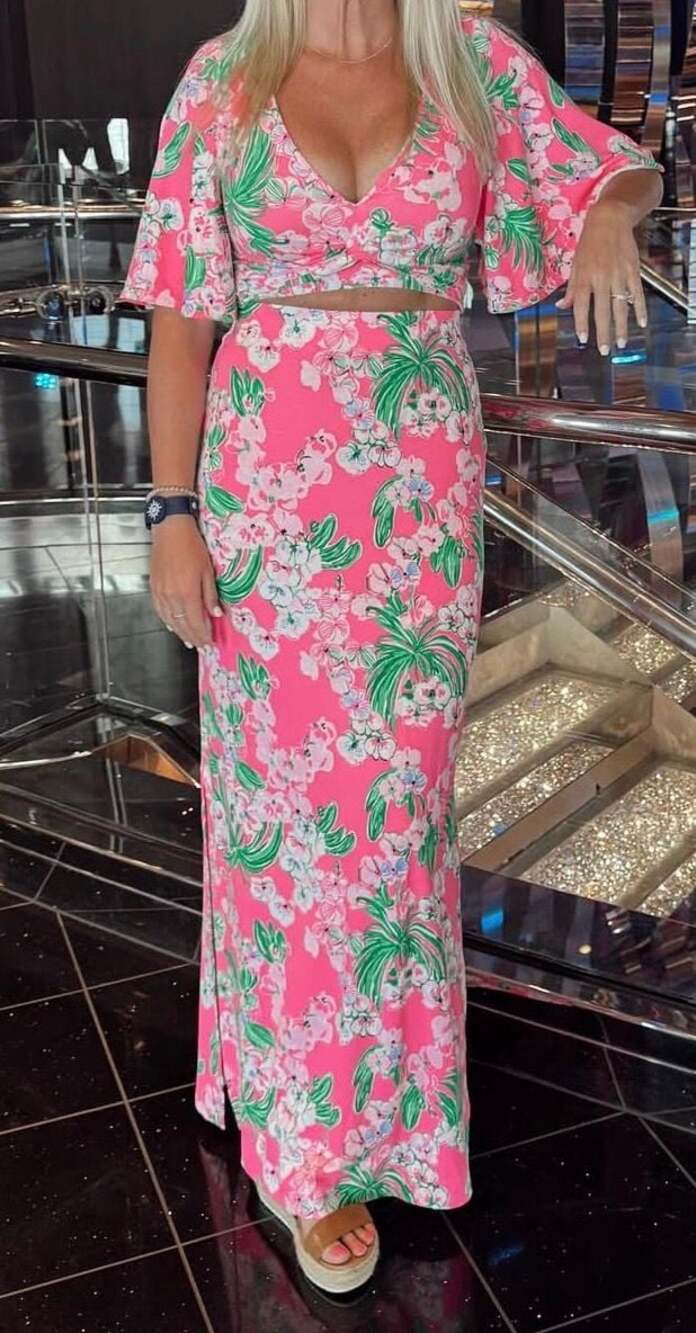Lilly Pulitzer Minka Roxie Pink Worth A Look Floral Jersey Maxi Set Size XXS